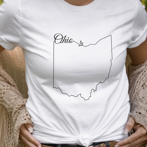 Ohio Shirt, State Shirt, Ohio, State Outline, Cursive Writing, Newark, Cincinnati, OH, Columbus, Cleveland, Buckeye, Minimalist Shirt