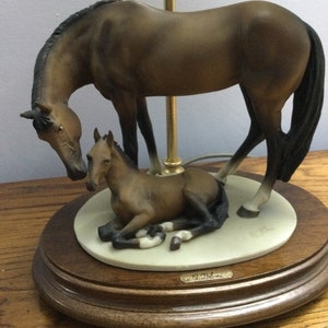 Antique Lamp Signed A. Belcari Capodimonte Horse and Foal.