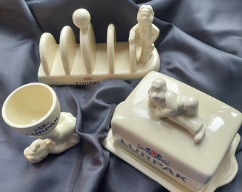 Vintage Collectible Novelty Wade Pottery Lurpak Advert Happy Butter Man Douglas Ceramic Retro Toast Rack and Egg Cup Holder