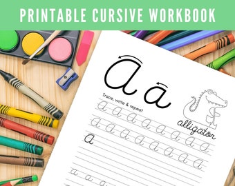 Schreibschrift Praxis Arbeitsbuch für Kinder 8 bis 12, druckbare kursive Alphabet Tracing, 92 Seiten kursive Handschrift, Sofort Download