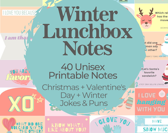 Winter Printable Lunchbox Notes for Boys and Girls, Christmas and Valentine's Jokes for Kids Lunch Boxes, Instant Download