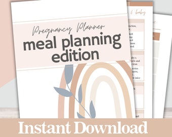 Meal Planner for Pregnancy, Printable Meal Tracker for First Time and Expecting Moms, Food Journal, Grocery Shopping List, 11 Pages