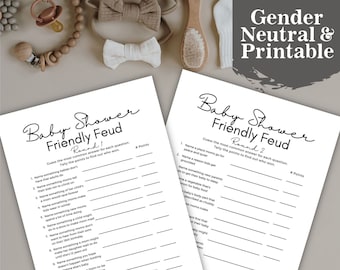 Printable Baby Shower Trivia Game, Friendly Feud Baby Sprinkle Games, Gender Neutral Coed or Couples Baby Shower Games, Instant Download
