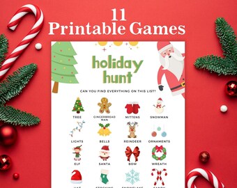 11 Printable Christmas Games for Kids for School Party or Family Game Night, Scavenger Hunt + Bingo + Trivia Holiday Party, Ages 5 - 9