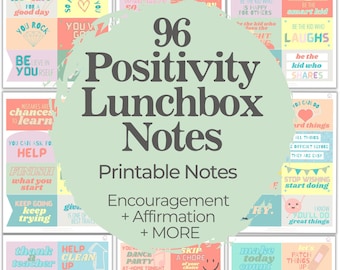 Notes imprimables de boîte à lunch d'affirmations positives pour les garçons et les filles, notes d'encouragement pour les boîtes à lunch pour enfants, téléchargement immédiat