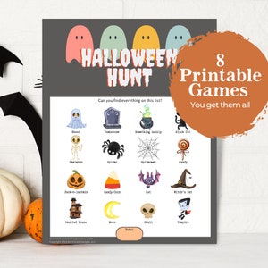 8 Printable Halloween Games for Kids for School Party or Family Game Night, Scavenger Hunt + Bingo + Trivia Activities, Ages 5 - 9 image 1
