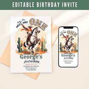How the West was One Birthday Invitation, Wild West 1st Birthday Party Invite, Editable Western Cowboy Birthday Template, Printable