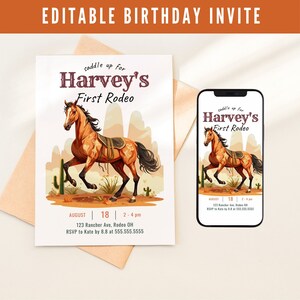 My First Rodeo Birthday Invitation, Wild West 1st Birthday Party Invite, Editable Western Cowboy Birthday Invitation Template, Printable