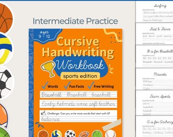 Kursiv Handschrift Übungsblätter für Kids Sports Edition, druckbare kursive Alphabet Buchstabenverfolgung, 59 Seiten kursive Schrift