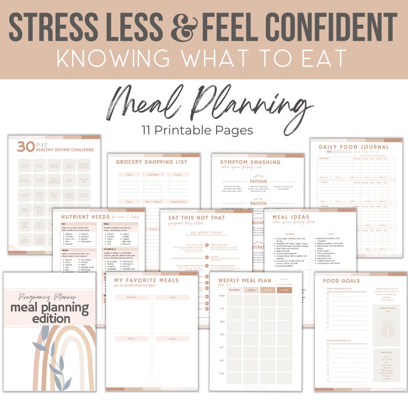 Printable pregnancy planner from Marker Moments featuring the meal planner