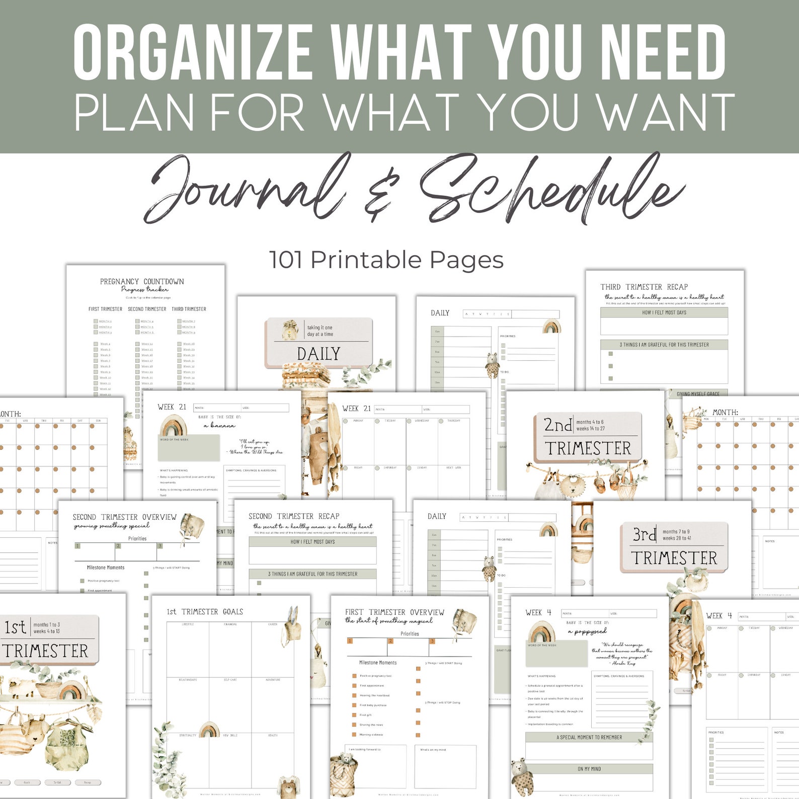 Boho Printable Pregnancy Planner Bundle for the Mom to Be, Journal for ...