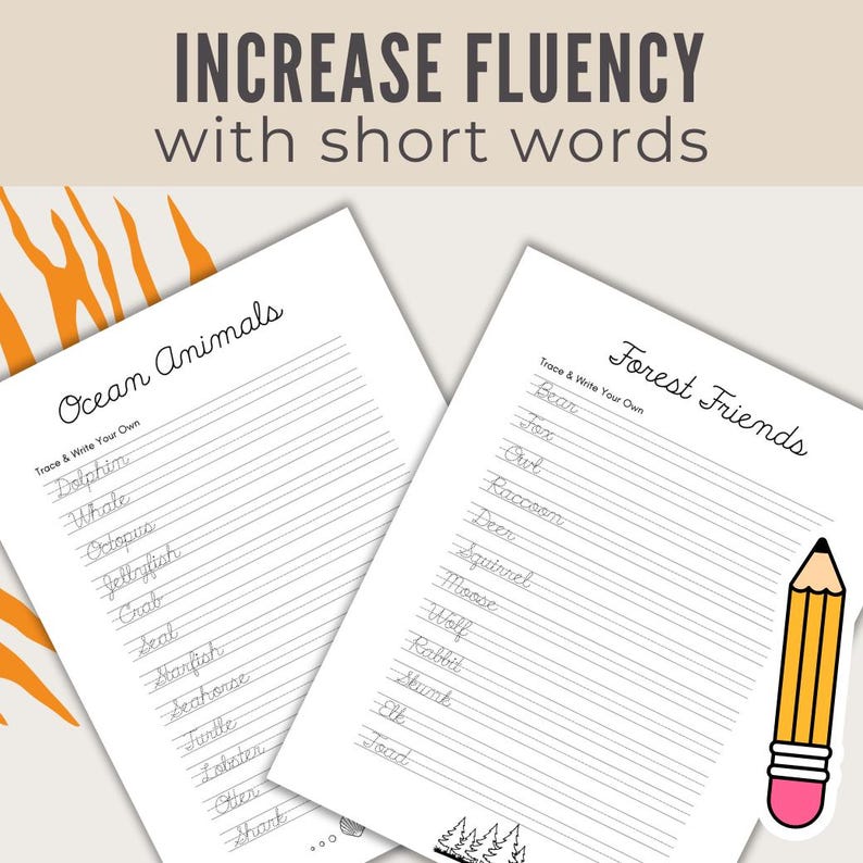 Cursive Handwriting Practice Worksheets for Kids, Animal Edition ...