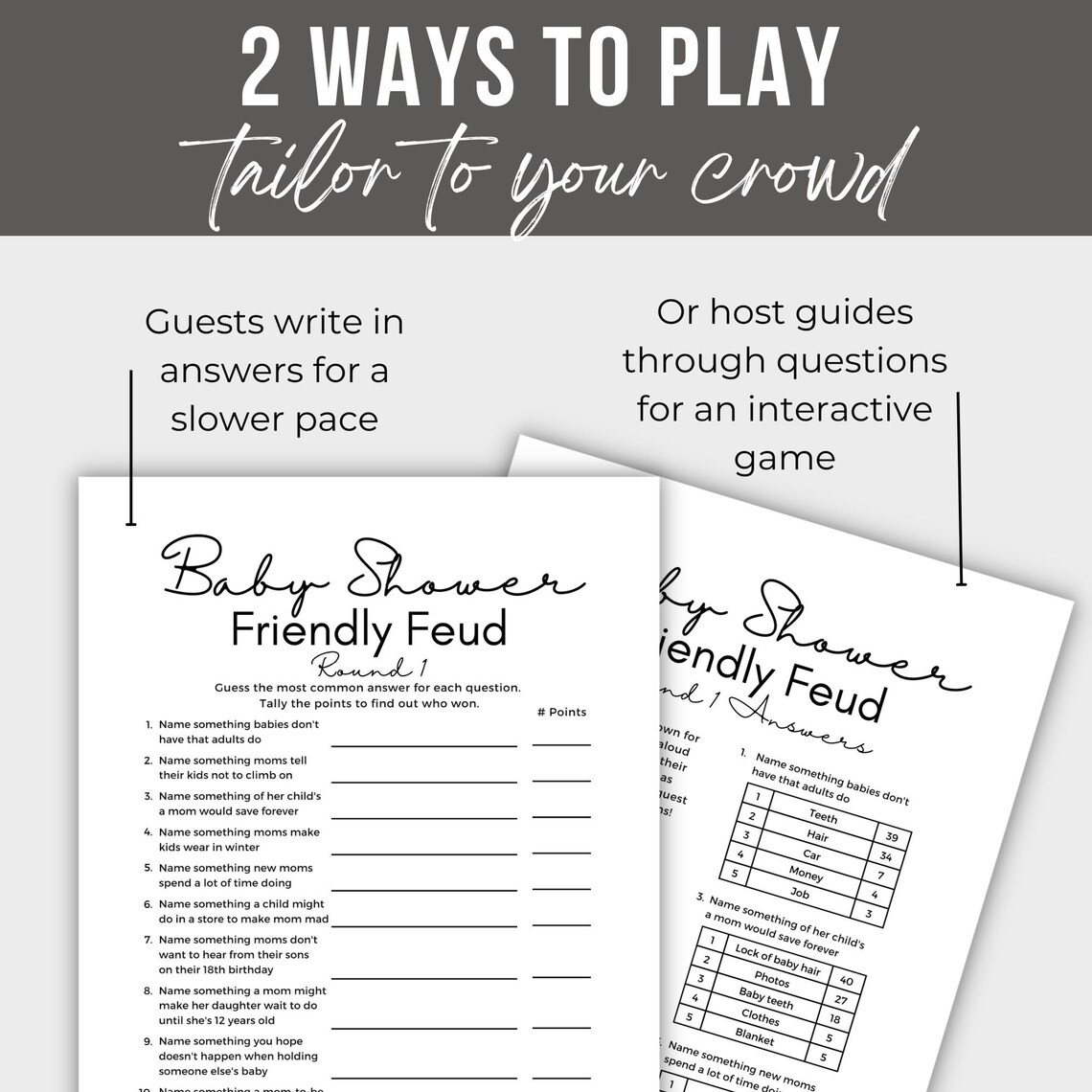 Printable Baby Shower Trivia Game Friendly Feud Baby Sprinkle Etsy