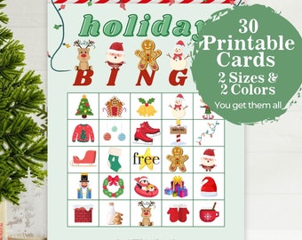 Printable Christmas Bingo for Kids, Game for School Holiday Party, 30 Unique Bingo Cards, Instant Download