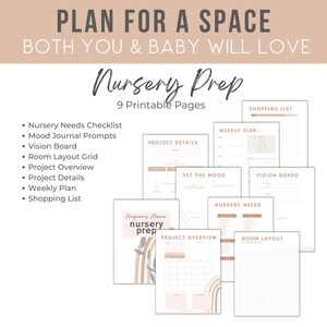 Printable pregnancy planner from Marker Moments featuring the nursery prep section with vision board
