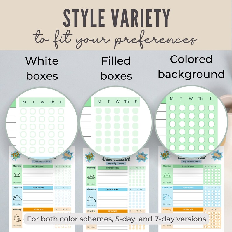 Kids Morning Routine Chart Style Options