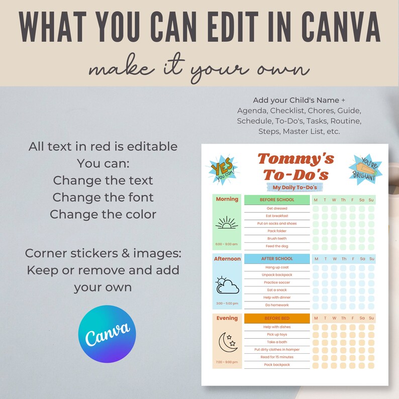 Kids Morning Routine Chart ways to edit