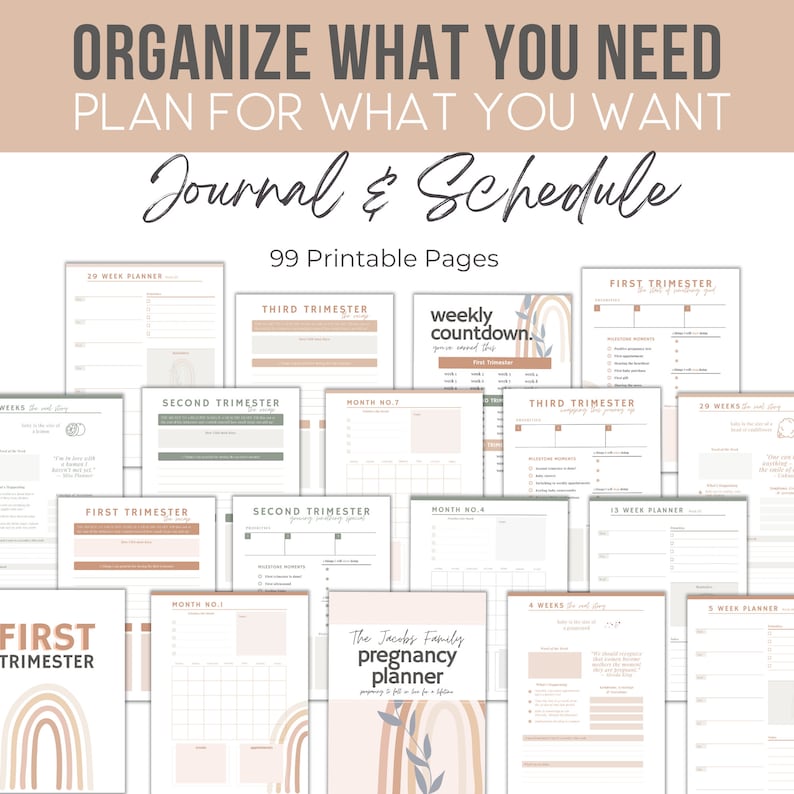 Printable pregnancy planner from Marker Moments featuring calendar and journaling pages
