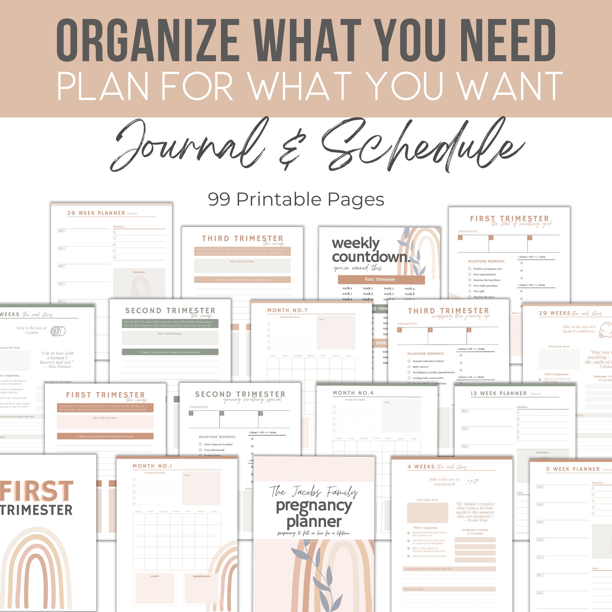 Printable Pregnancy Journal Bundle for the Mom to Be, Planner for First ...