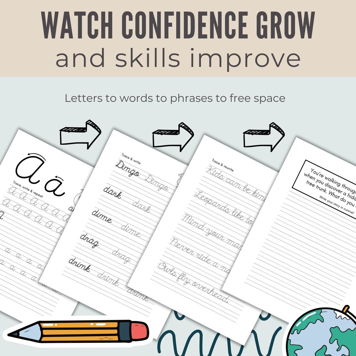 Cursive Lettering Practice Workbook for Kids 8 to 12 - Etsy