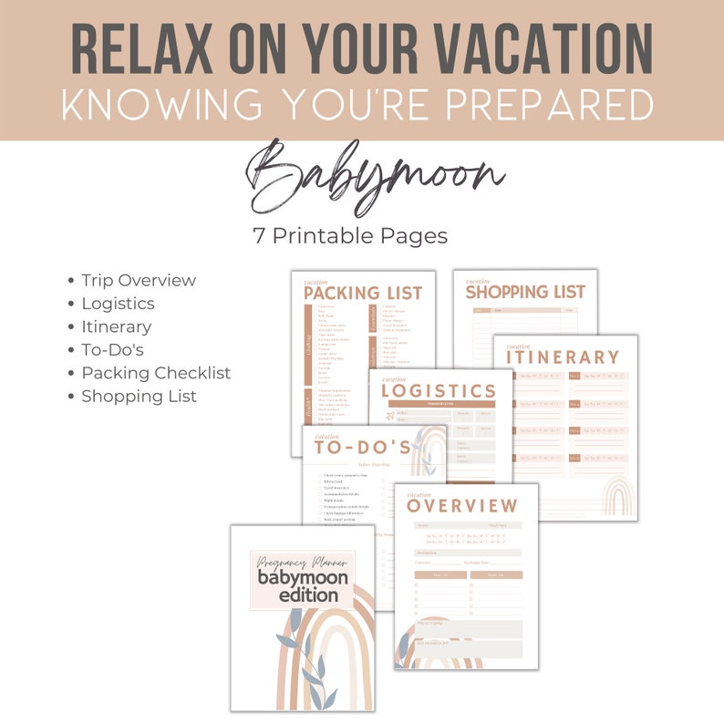 Printable pregnancy planner from Marker Moments featuring the Babymoon section