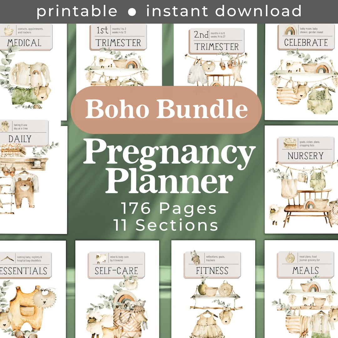 Boho Printable Pregnancy Planner Bundle for the Mom to Be, Journal for ...
