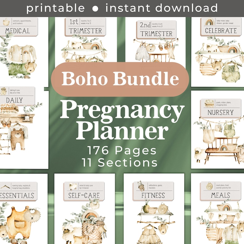 Boho Printable Pregnancy Planner Bundle for the Mom to Be, Journal for ...
