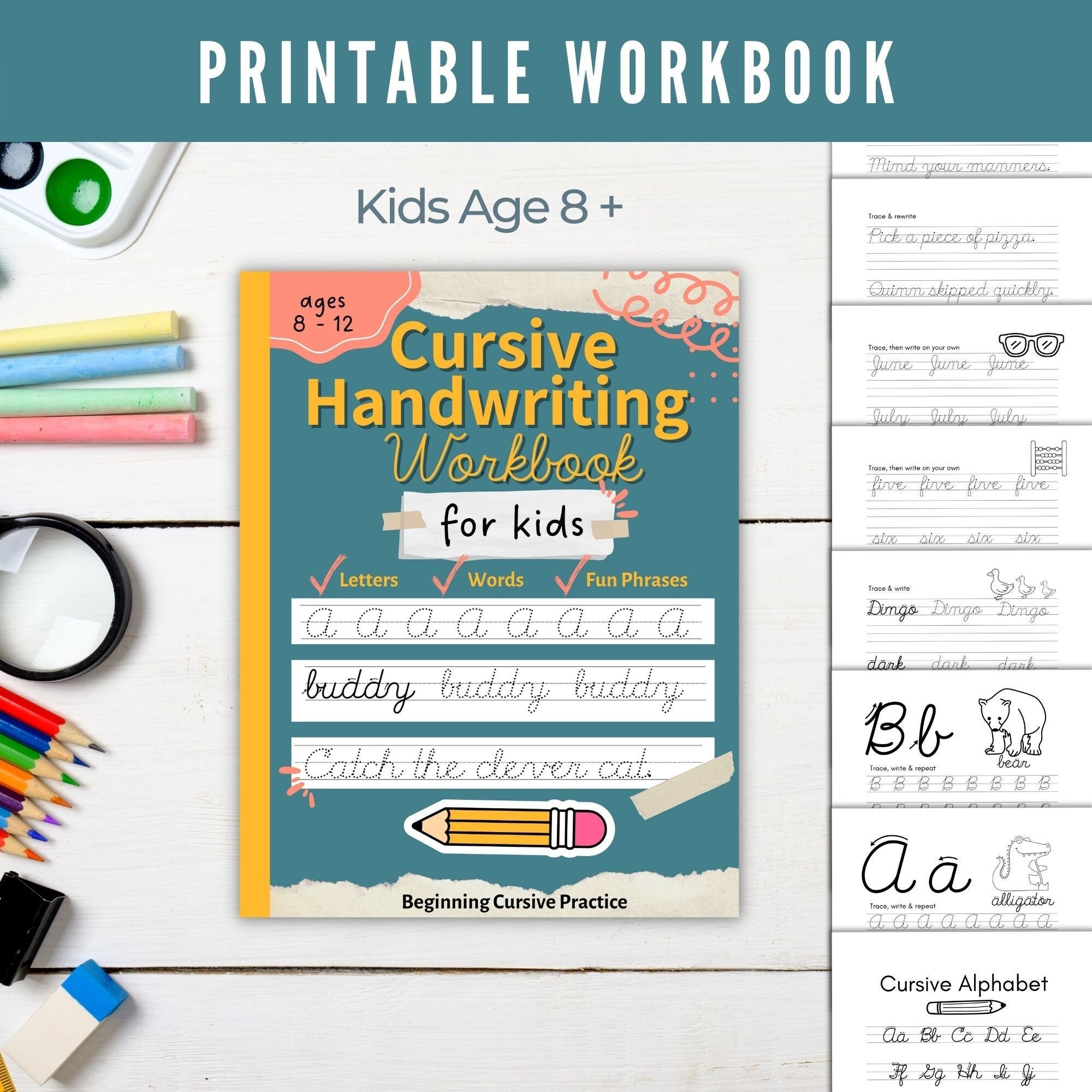 Cursive Tracing Handwriting Practice for Kids Ages 8-12 Vol1 by Round Duck:  Beginners Writing Workbook 100+ Pages Learn to Write Uppercase and Lowerca  (Paperback)