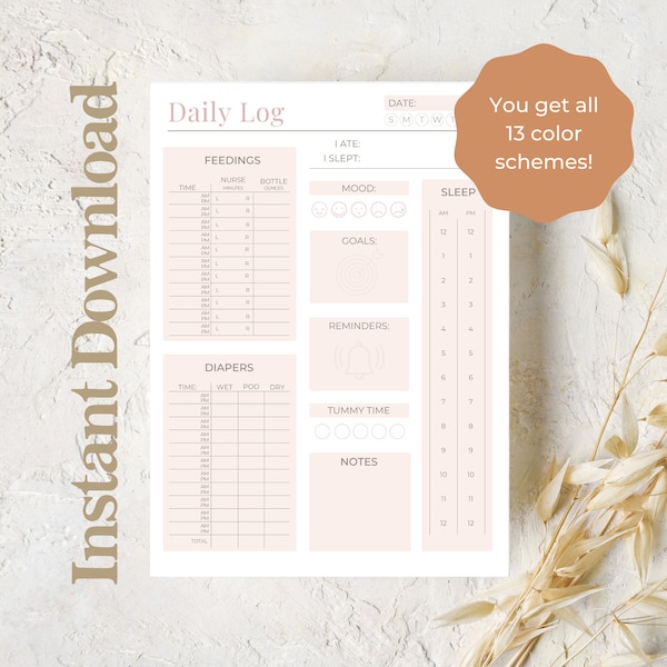 Baby's Daily Log, Newborn Daily Tracker, Caregiver Log, Nanny Log, Baby Printable, Instant Download