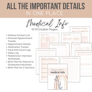 Printable pregnancy planner from Marker Moments featuring the medical information section