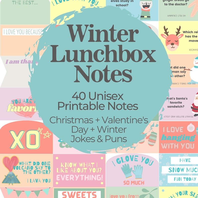 Winter Printable Lunchbox Notes for Boys and Girls, Christmas and