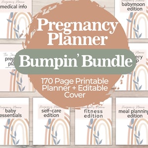 Printable Pregnancy Journal Bundle for the Mom to Be, Planner for First Time Moms, New and Expecting Parents Organizer, 172 Pages