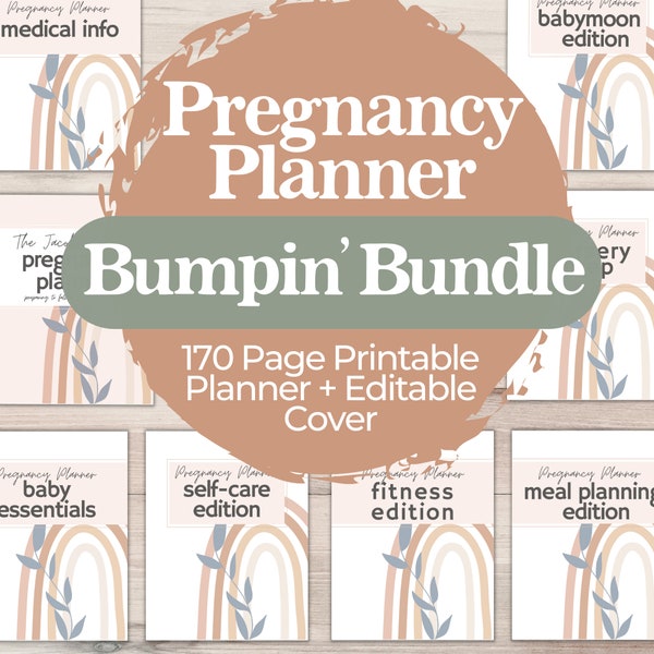 Paquete de diario de embarazo imprimible para la futura mamá, planificador para mamás primerizas, organizador de padres nuevos y futuros, 172 páginas