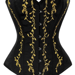 Black Satin Embroidery Women's Over-Bust Corset