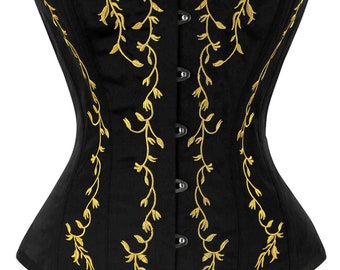 Black Satin Embroidery Women's Over-Bust Corset