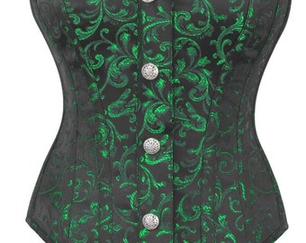 Green Brocade Silver  Women's Over-bust Corset