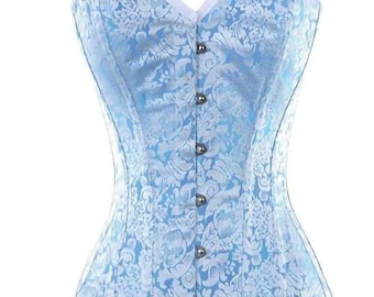 Corset sur la poitrine pour femmes en brocart bleu