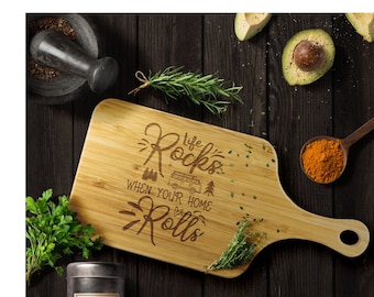 RV Camping Bamboo Cutting Board with Handle: Motorhome Decor Gift