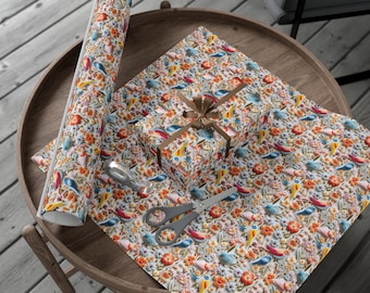 Birds and Floral Wrapping Paper: Vibrant Gift Wrap