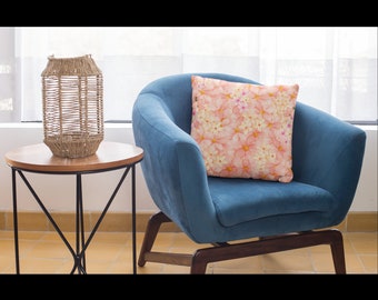 Floral Peach Square Pillow, Retro Home Decor