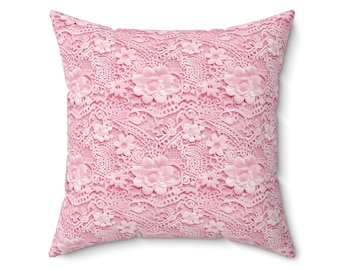 Pink Lace Illusion Square Pillow: Bohemian Home Decor