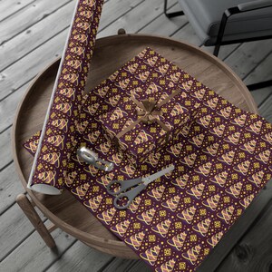Elegant Burgundy Gold Christmas Wrapping Paper Perfect for Holiday Gifts Stylish, High-Quality Wrapping for Christmas Presentation Mom