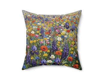 Wildflower Vibrant Artwork Illusion Pillow | Spun Polyester Square Throw