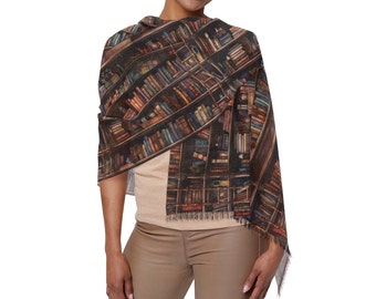 Bookshelf Print Scarf: Lightweight Fashion Accessory for Book Lovers