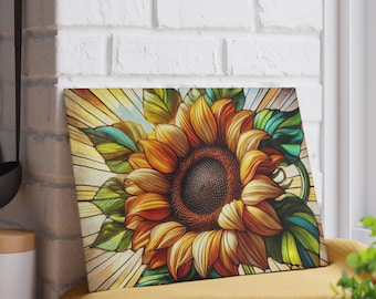 Sunflower Stained Glass Tempered Glass Cutting Board: Floral Kitchen Decor