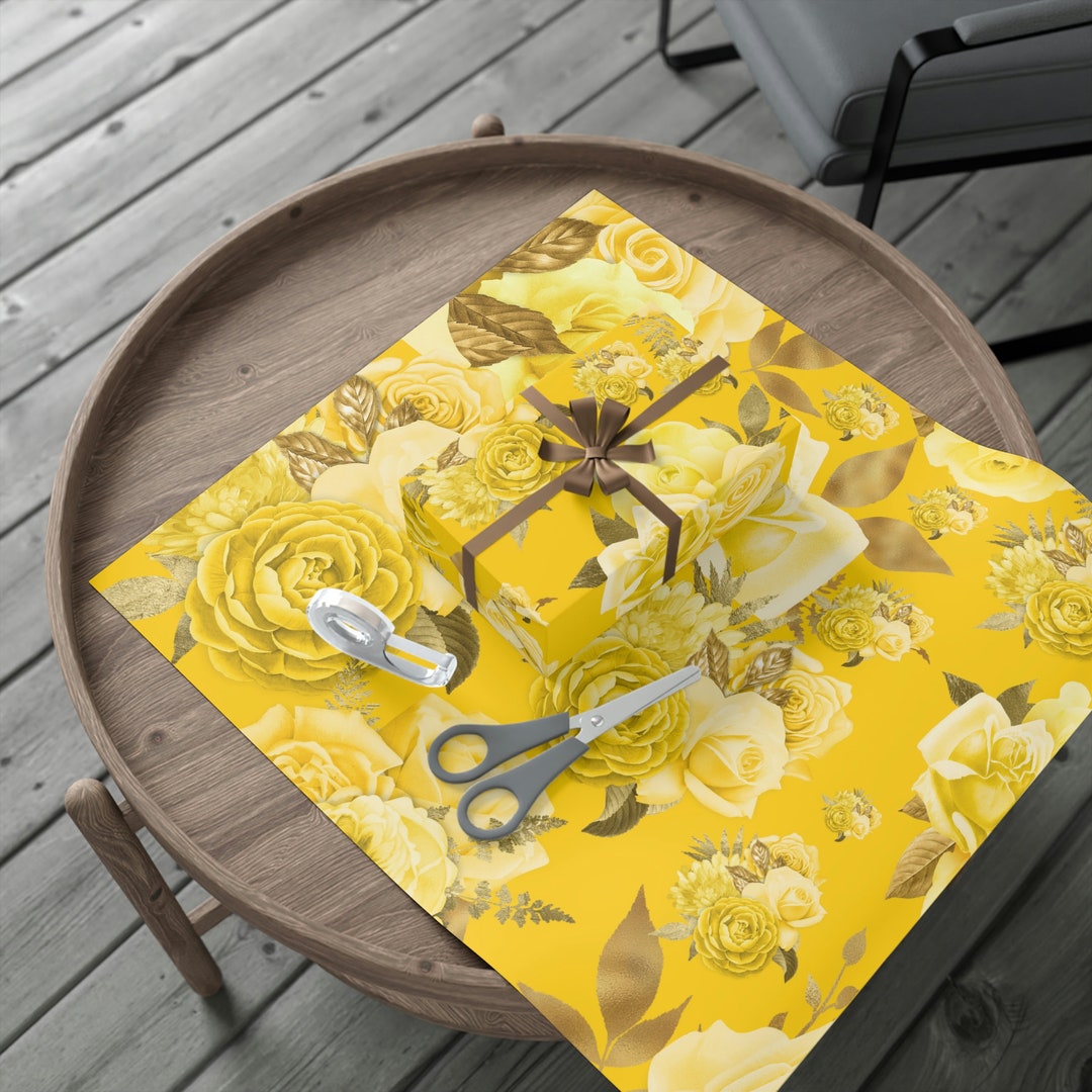 Yellow Floral Wrapping Paper Bridal Showers Weddings Anniversary Gift