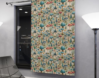 Boho Mushroom Blackout Curtain: Whimsical Fantasy Print, 50x84