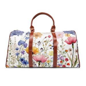 Watercolor Blossoms Duffel Bag Waterproof Travel Bag, Duffel Bag, Leather, Fabric Carryon Bag, Weekender Bag, Wedding, Bridal Bag for Mom