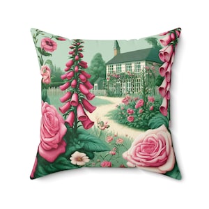 Vintage Garden Elegance: Shabby Chic Bold Pink Roses Pillow Country Cottage Garden Decor Bedroom Pillow Gift for Mom, Housewarming Gift