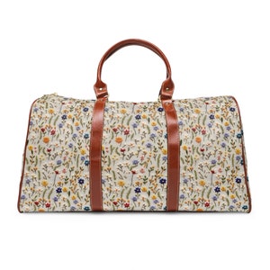 BOHO Flowers Waterproof Travel Bag Embrace vintage Duffel Bag, Leather, Fabric Carryon Bag, Weekender Bag, Wedding, Bridal Bag for Mom Pink